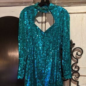 Vintage Nite Line Teal Sequin Dress -A  Stunner!
